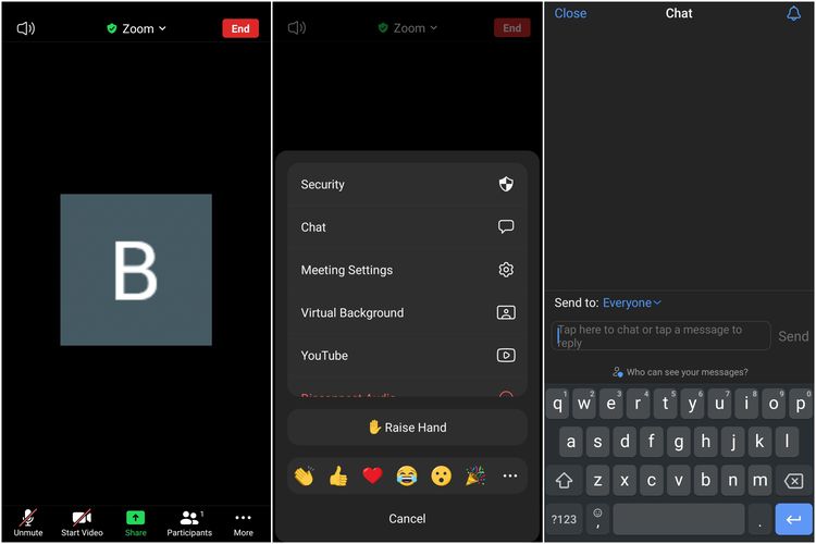 Cara menggunakan fitur Chat di Zoom versi smartphone.