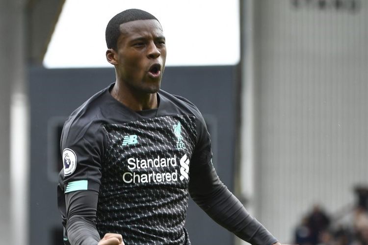 Georginio Wijnaldum melakukan selebrasi usai mencetak gol pada laga Sheffield vs Liverpool di Bramall Lane, Sabtu (28/9/2019).