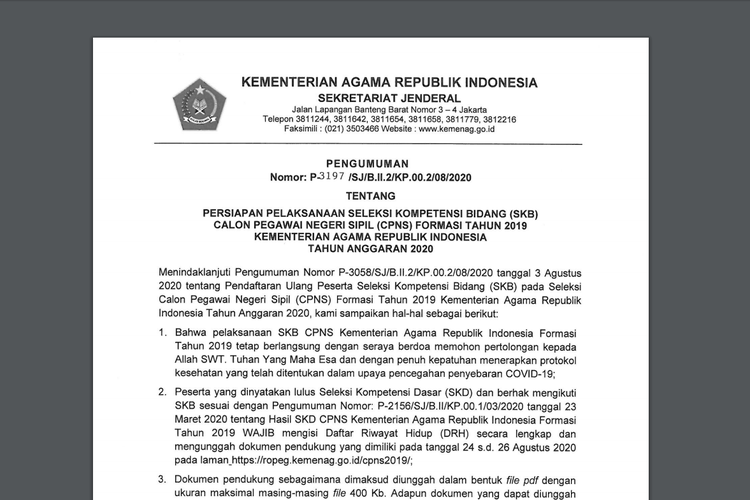 Pengumuman SKB Kemenag