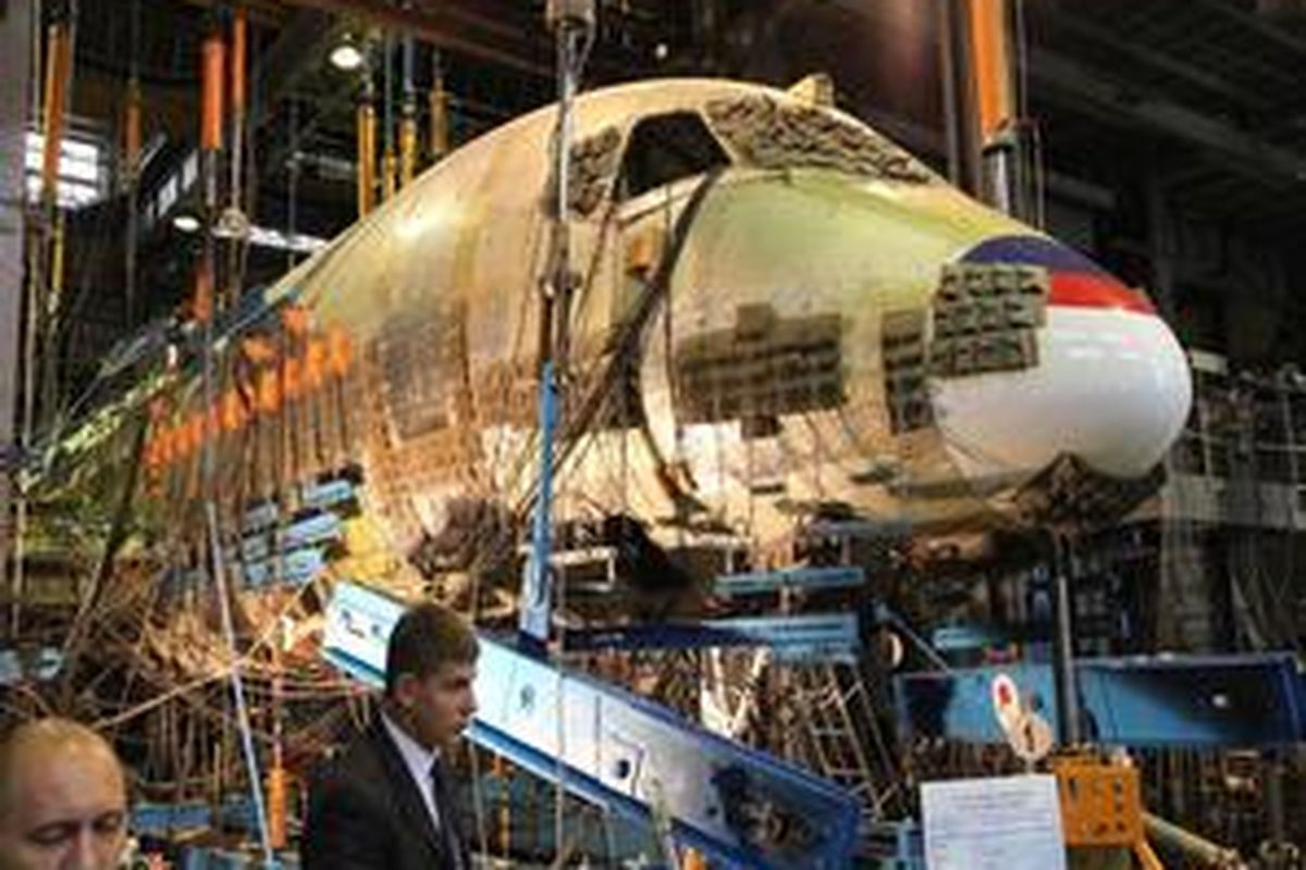 A Sukhoi Super Jet 100 plane is seen in a research air laboratory in the Central Aerohydrodynamic Institute on June,17,2010 in Zhukovsky, 40 km. east of Moscow, Russia. 