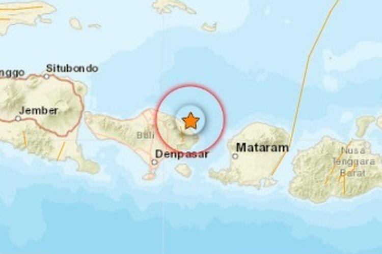 Tangkapan layar titik gempa 4,8 magnitudo di Karangasem Bali pada Selasa (13/12/2022)./ BMKG Bali