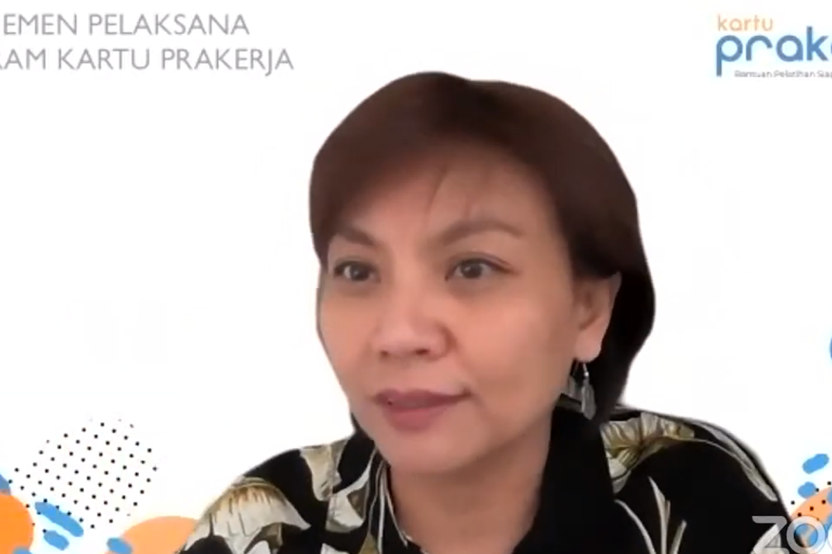 Direktur Eksekutif Manajemen Pelaksana Program Kartu Prakerja Denni Purbasari dalam acara Pemaparan Hasil Survei: Persepsi Penerima Kartu Prakerja Terhadap Penyelenggaraan Kartu Prakerja yang digelar virtual, di kanal Youtube Cyrus Network, Kamis (20/4/2021)