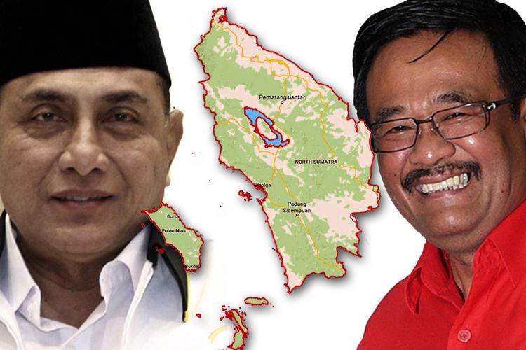 Calon gubernur pada Pilkada Sumatera Utara 2018, Edy Rahmayadi (kiri) dan Djarot Syaiful Hidayat.