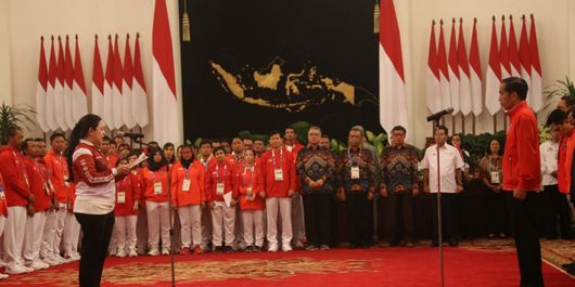 Menko PMK Puan Maharani saat pertemuan Presiden Jokowi dengan atlet peraih medali Asian Games 2018 di Istana Negara, Minggu (02/9/2018) pagi.