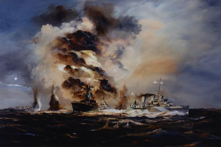 Kapal HMAS Perth tenggelam dalam Pertempuran Laut Jawa.