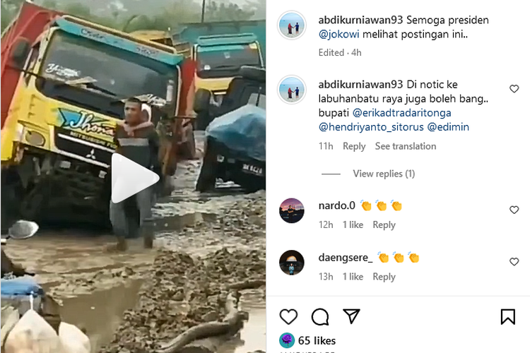 Unggahan tentang kondisi jalan di Labuhanbatu yang rusak parah