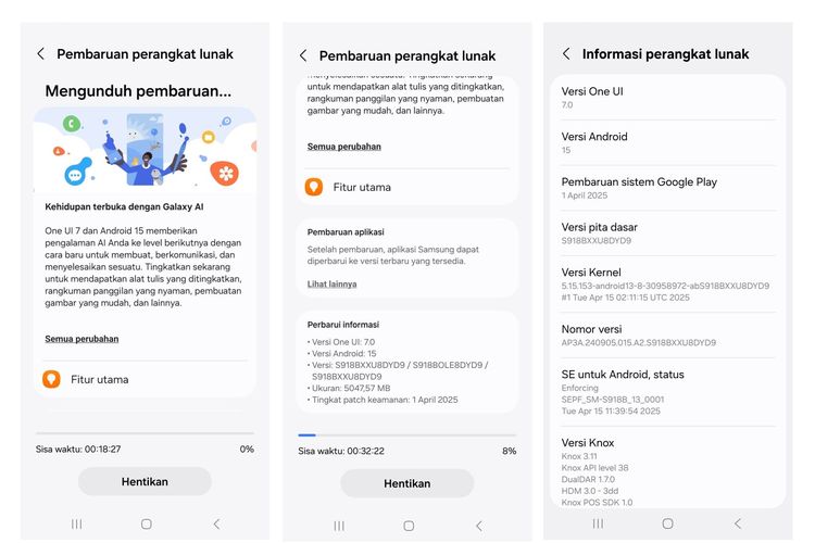Rincian firmware yang dibawa pembaruan One UI 7 berbasis Android 15 di Samsung Galaxy S23 Ultra di Indonesia.
