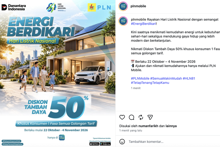 Biaya Tambah Daya PLN Diskon 50 Persen hingga 4 November 2026, Cek Rinciannya