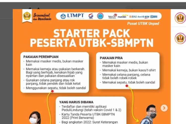 Tangkap Layar Syarat UTBK 2022 Unpad