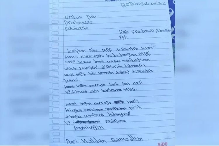 Belum Dapat MBG, Siswa SD Pedalaman di Sumbawa Tulis Surat untuk Prabowo