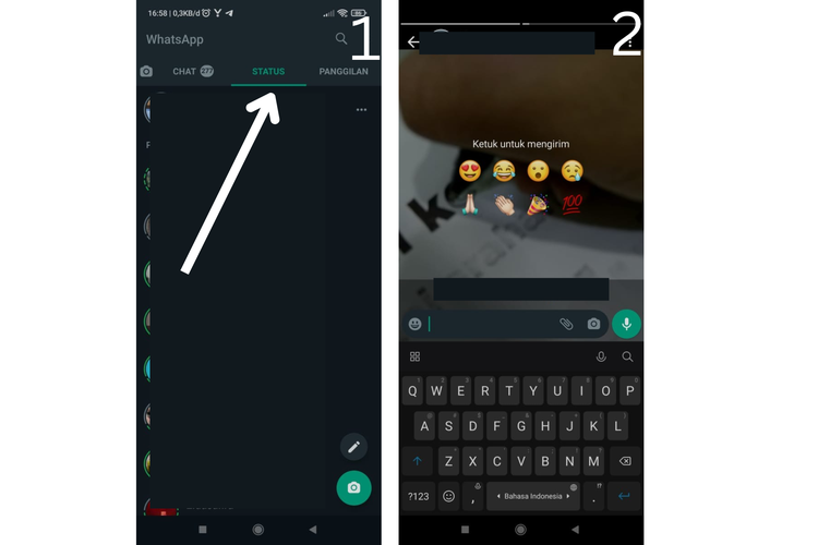 Cara membalas status whatsapp dengan reaksi emoji