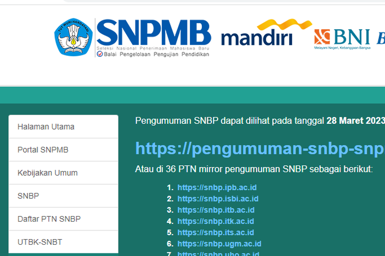 Pengumuman SNBP 2023 dilakukan tanggal 28 Maret 2023 pukul 15.00 WIB melalui link utama dan mirror.