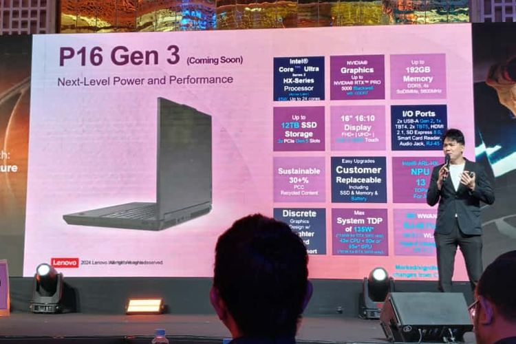 Senior Business Development Manager Lenovo, Benjamin Lim dalam acara peluncuran ThinkPad P-Series terbaru di Indonesia di Thamrin Nine Ballroom, Jakarta Pusat, Selasa (11/11/2025).