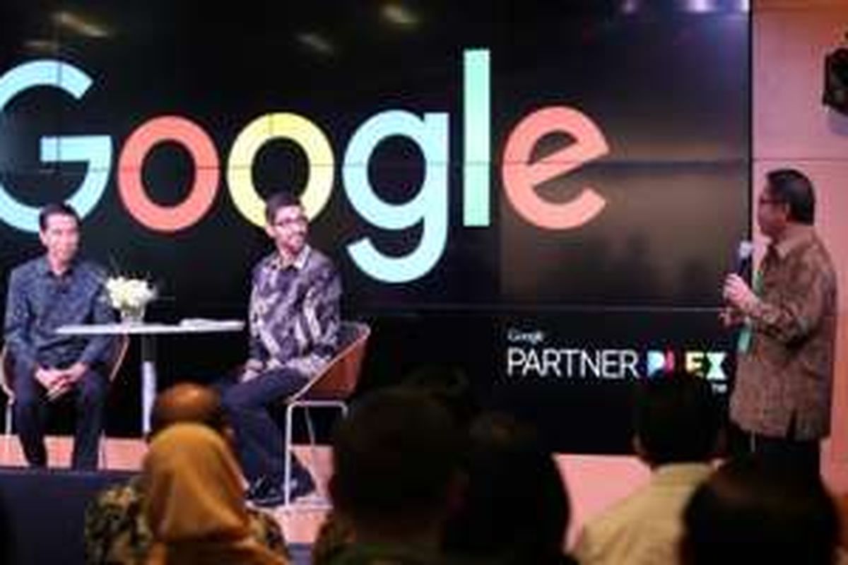 (Ki-ka) Presiden Republik Indonesia Joko Widodo, CEO Google Sundar Pichai, Menkominfo Rudiantara