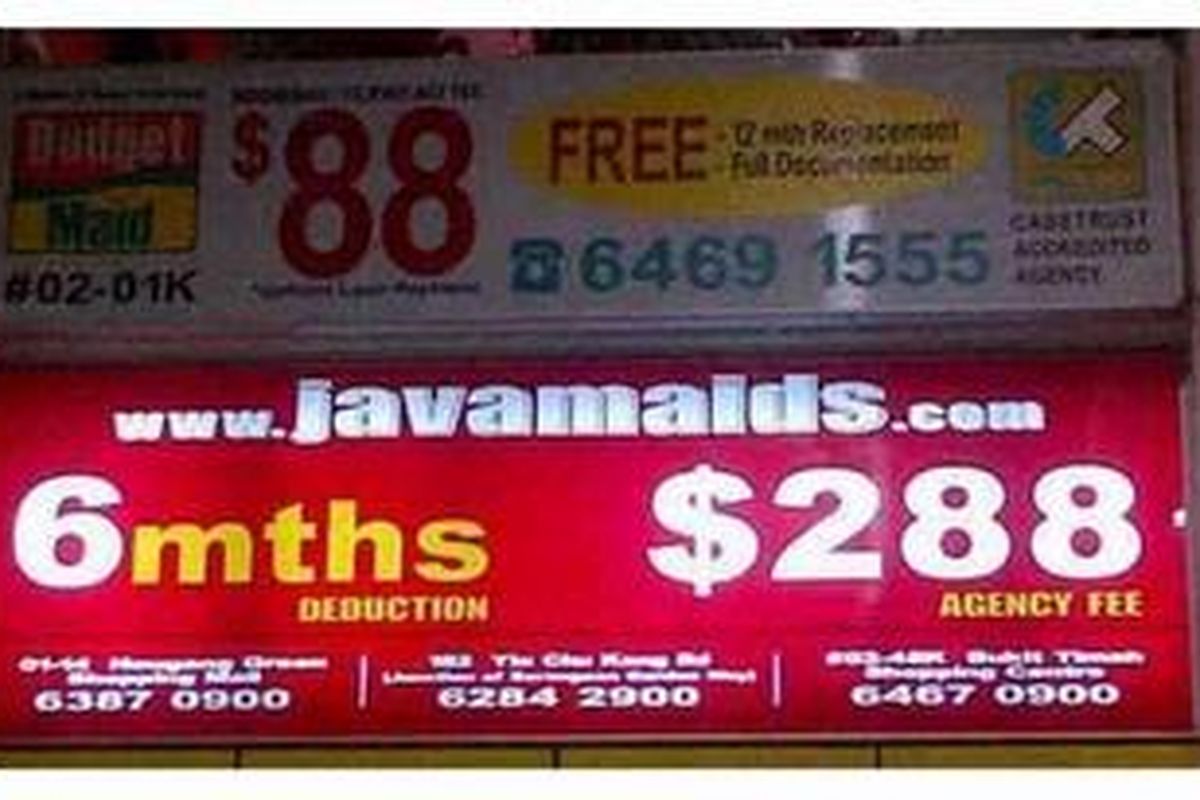 Iklan agen di Malaysia yang menyediakan jasa tenaga kerja Indonesia asal Jawa. 