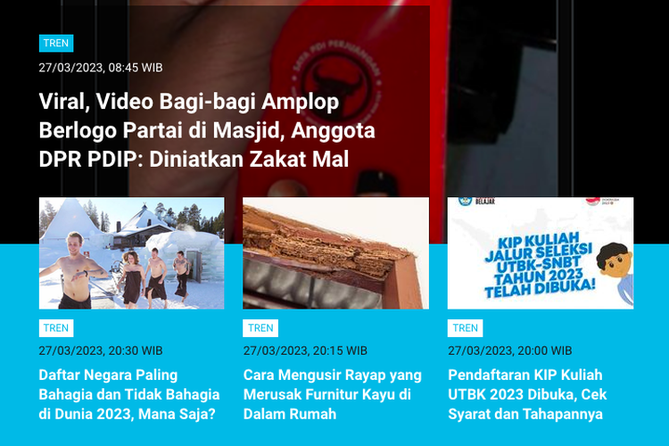 Berita viral dan populer Tren Selasa (28/3/2023). Video viral bagi-bagi amplop PDI-P di masjid