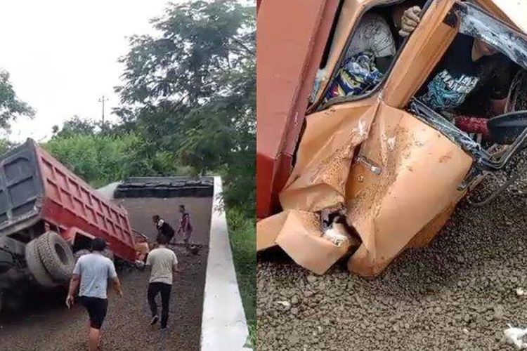 Truk terperosok ke jalur penyelamat di Tol Semarang