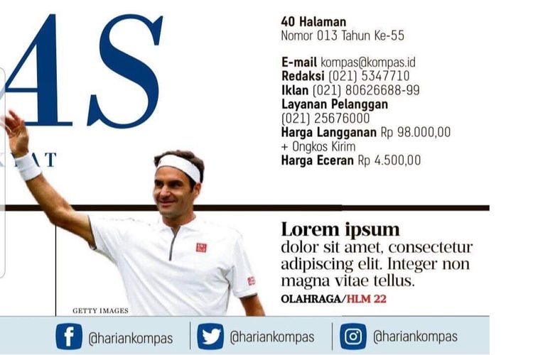 Teks Lorem Ipsum yang tidak sengaja tertinggal di beranda Harian Kompas, Rabu (10/7/2019)