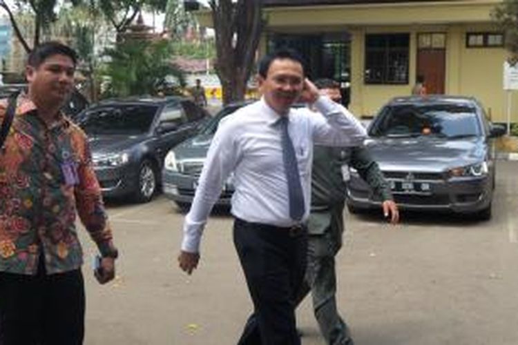 Gubernur DKI Jakarta Basuki Tjahaja Purnama memenuhi panggilan penyidik Bareskrim Polri untuk memberi keterangan terkait kasus anggaran siluman pengadaan UPS, Rabu (29/7/2015).