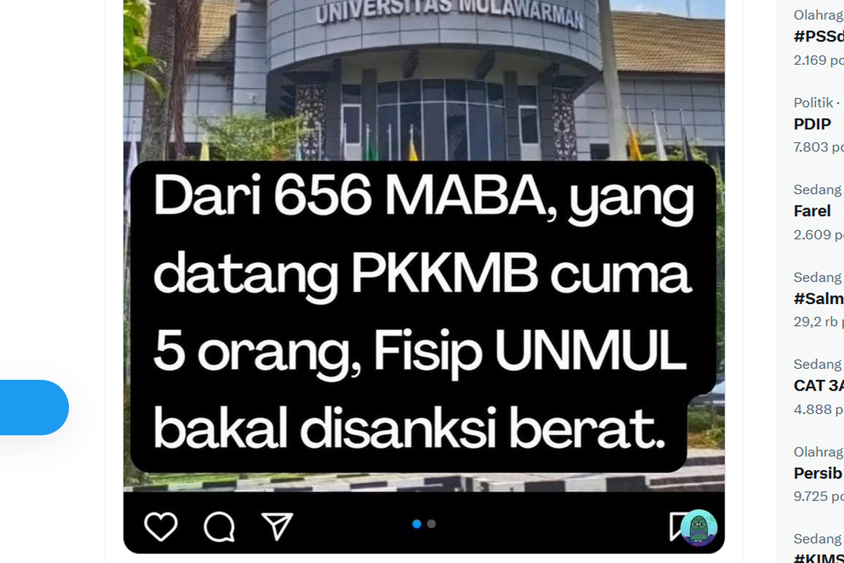 Hanya 5 mahasiswa baru FISIP Unmul yang hadir dalam PKKMB 2023.