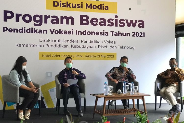 Ditjen Vokasi Kemendikbud Ristek menggelar Diskusi Media Program Beasiswa Pendidikan Vokasi Indonesia Tahun 2021 di Jakarta (21/5/2021).

