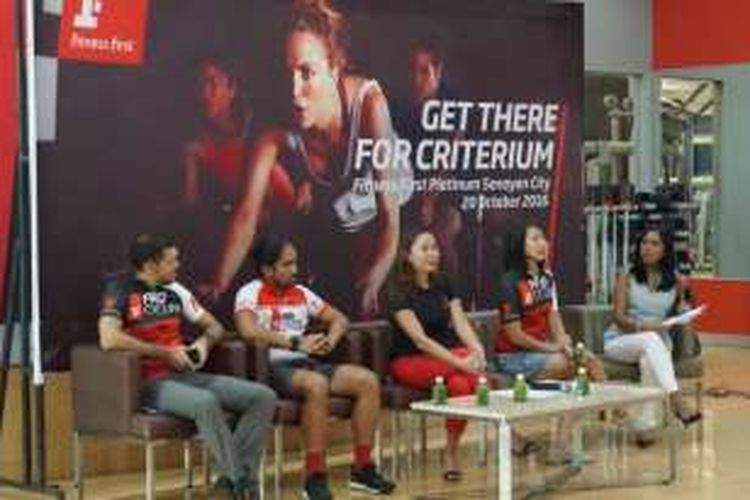 Jumpa pers Get Thee: Cycling Program Pro45 to FF Criterium di Fitness First Platinum, Senayan City, Jakarta, Kamis (20/10/2016).