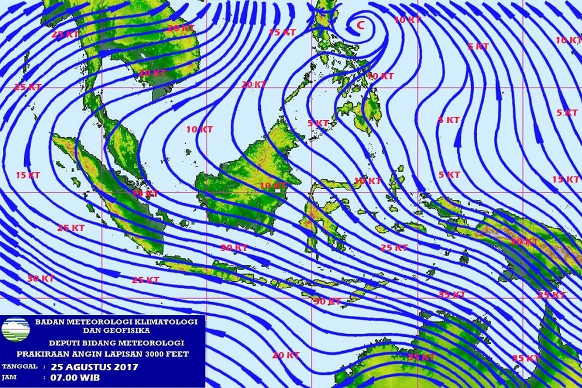 Prakiraan angin pada Jumat (25/7/2017).