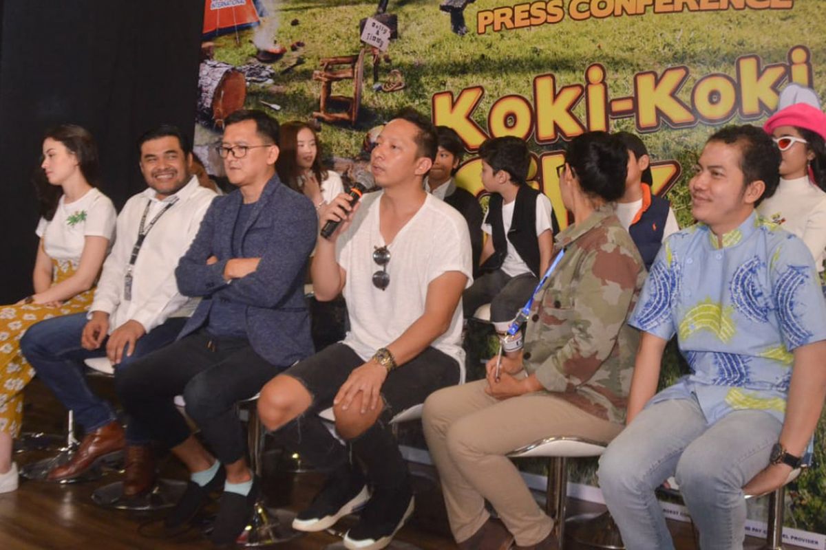 Para pemain, sutradara dan produser film Koki Koki Cilik 2 dalam jumpa pers di Gedung MNC Kebon Sirih, Jakarta Pusat, Selasa (1/8/2019).