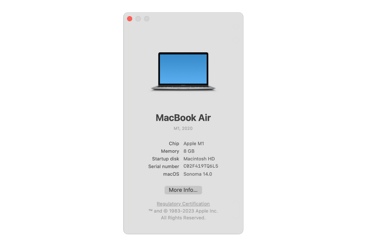 Ilustrasi cara melihat spesifikasi Macbook via menu About This Mac.