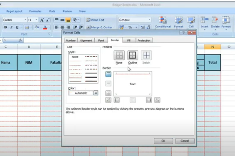 Cara menggunakan border pada Microsoft Excel 