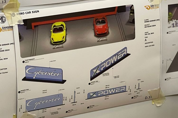 Tampilan persiapan floor plan di booth MG pada ajang GIIAS 2024, Senin (15/7/2024).