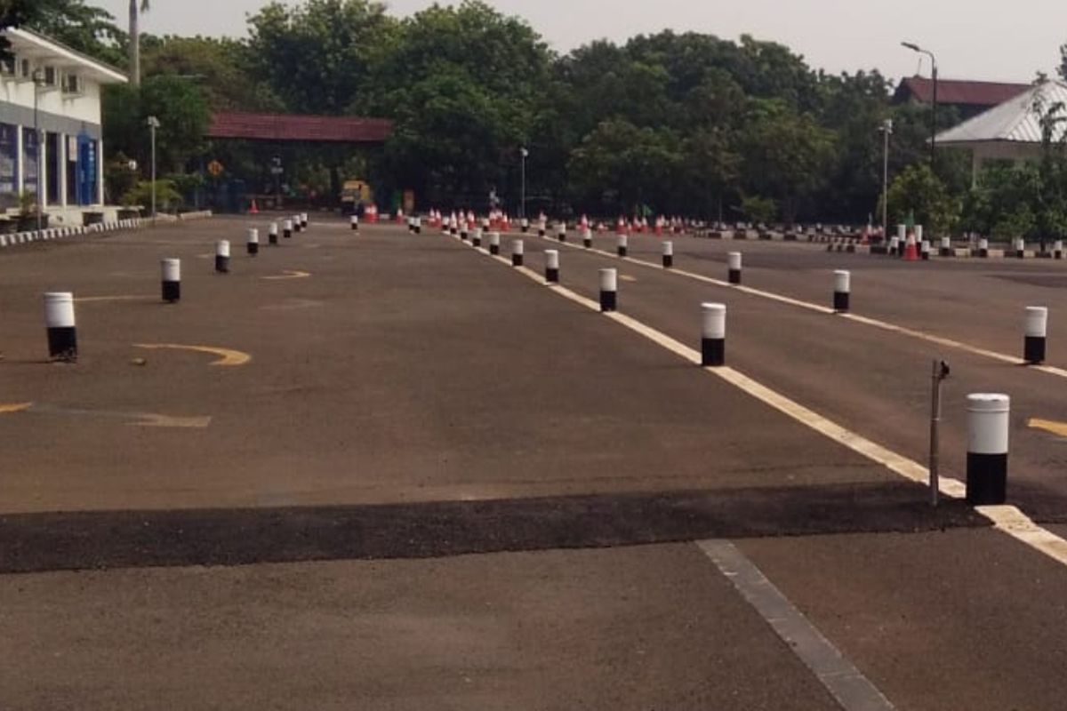 Lapangan Uji Praktik SIM sepeda motor di Satpas Daan Mogot, Jakarta Barat, Jumat (17/1/2020)