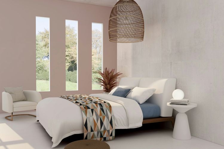 Ilustrasi kamar tidur bergaya minimalis.