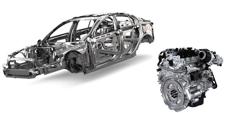 Sasis monokok aluminium dan mesin baru yang dinamai Ingenium.