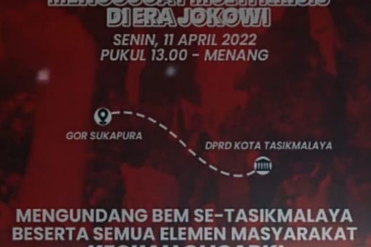 Seruan aksi demo Aliansi BEM Tasikmalaya tersebar di media sosial, Minggu (10/4/2022).