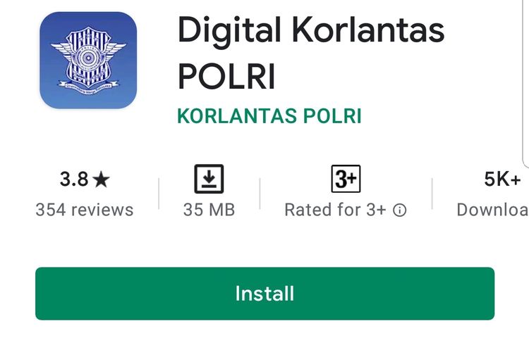 Tangkapan layar Google Playstore Aplikasi Digital Korlantas POLRI