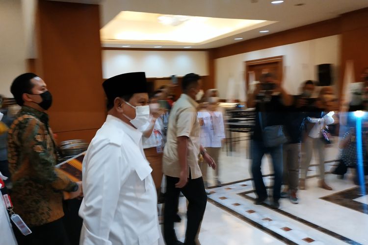 Menteri Pertahanan sekaligus Ketua Umum Partai Gerindra Prabowo Subianto di Kongres ke-3 TIDAR di Hotel Grand Sahid Jaya, Jumat (17/12/2021).