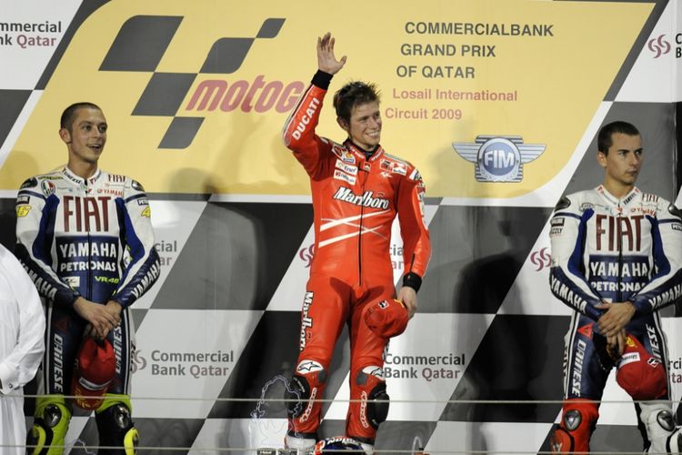 Pebalap Ducati musim 2009, Casey Stoner memenangi seri balap MotoGP Qatar di Sirkuit Losail Qatar dalam balapan yang digelar pada hari Senin (14/8/2018).  Inilah terakhir kalinya balap MotoGP dihelat pada hari Senin.