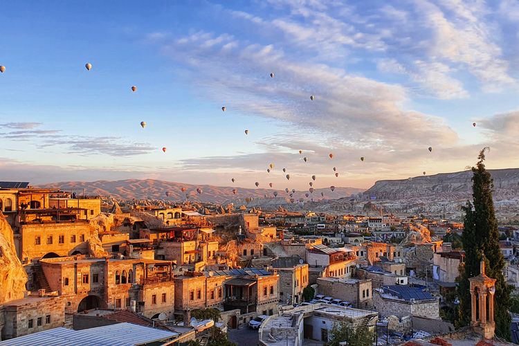 Ilustrasi Goreme di Cappadocia, Turki.