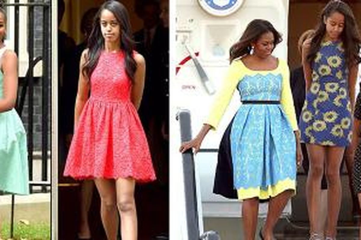 Pilihan busana dua putri Obama yang sedang beranjak dewasa semakin mengedepankan permainan warna dan 