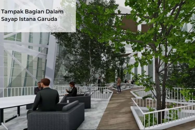 Desain ruang terbuka hijau di bagian dalam sayap Istana Garuda di IKN.