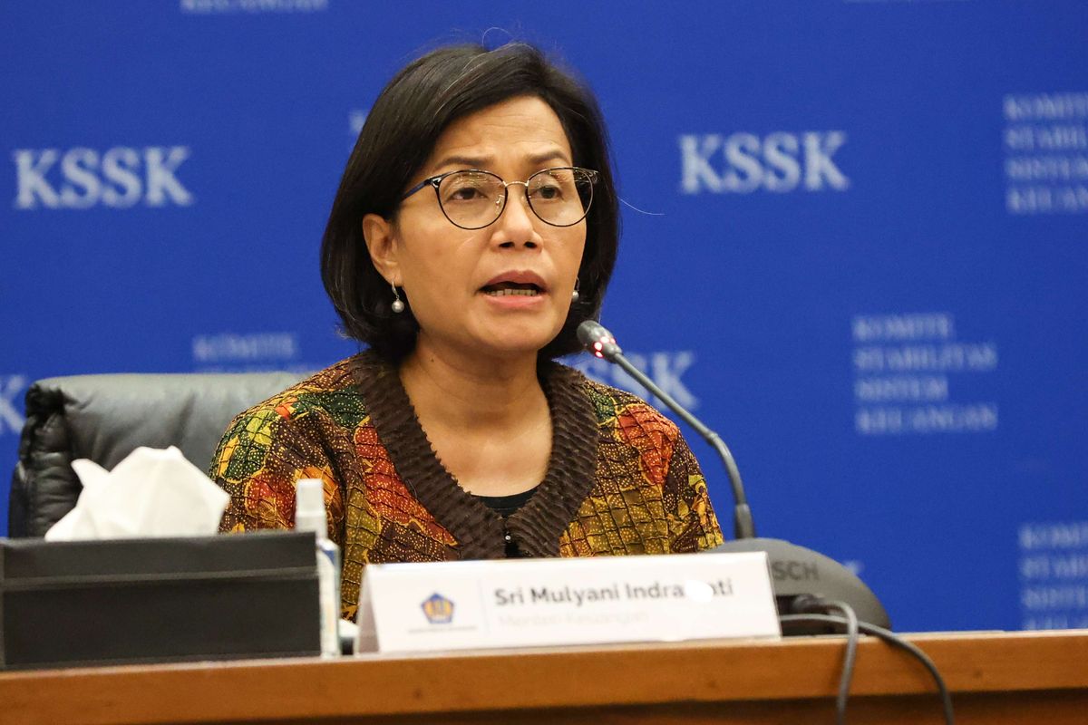 Menteri Keuangan Sri Mulyani Indrawati saat konferensi pers KSSK. Sri Mulyani meminta pegawai Kemenkeu tidak naik moge. 