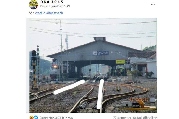 Tangkapan layar unggahan soal jalur KA di Stasiun Madiun.