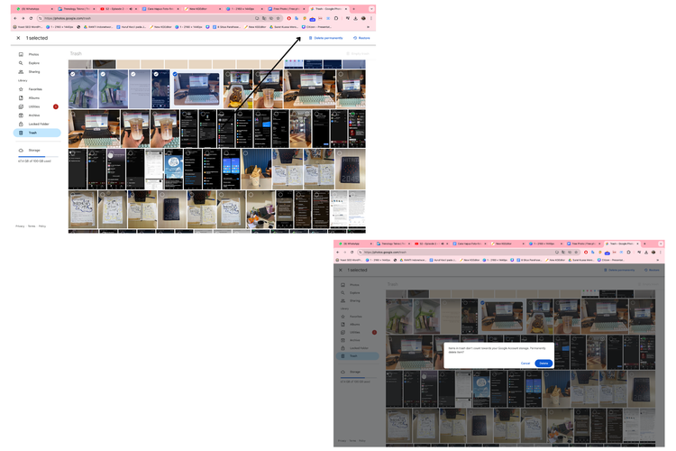 Ilustrasi cara hapus foto permanen di Google Photos