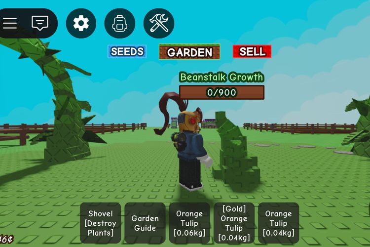 Tanaman Beanstalk di Grow a Garden yang bisa diberikan makanan.