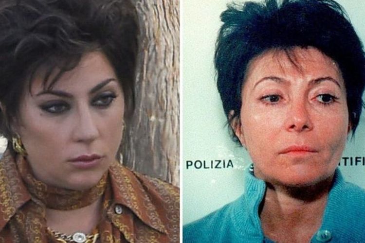 Lady Gaga (kiri) memerankan Patrizia Reggiani (kanan) dalam film House of Gucci.