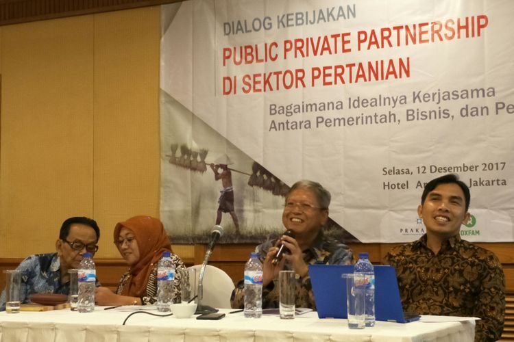 Acara diskusi terkait program kemitraan petani oleh Prakarsa di Hotel Bidakara, Jakarta, Selasa (12/12/2017).