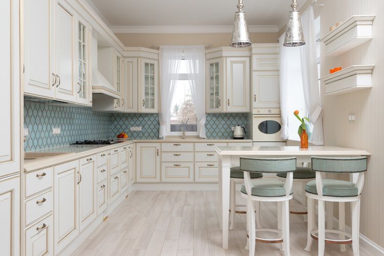 Ilustrasi dapur putih, dapur dengan nuansa warna putih. 