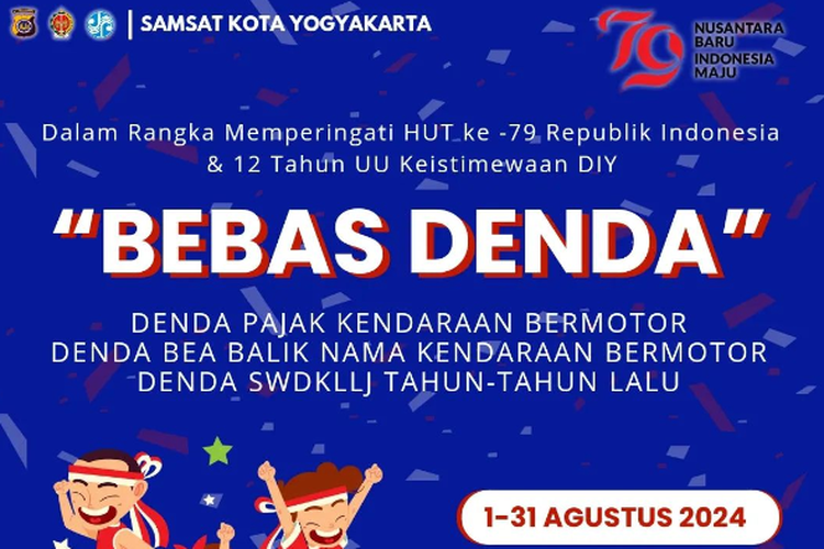 Bebas denda pajak kendaraan di DIY pada bulan Agustus 2024.