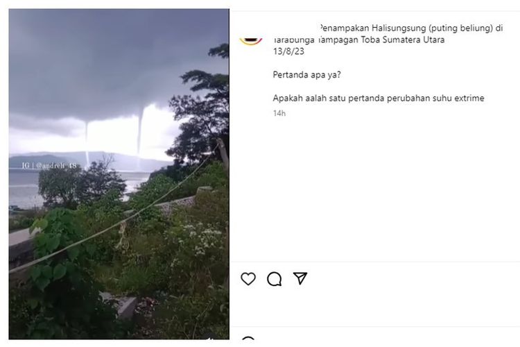 Video viral disebut dua puting beliung di atas Danau Toba